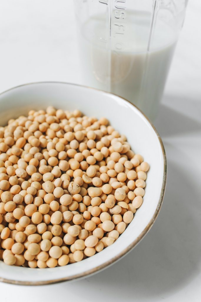 A heap of soy, an excellent source of dietary calcium, neatly presented in a white bowl