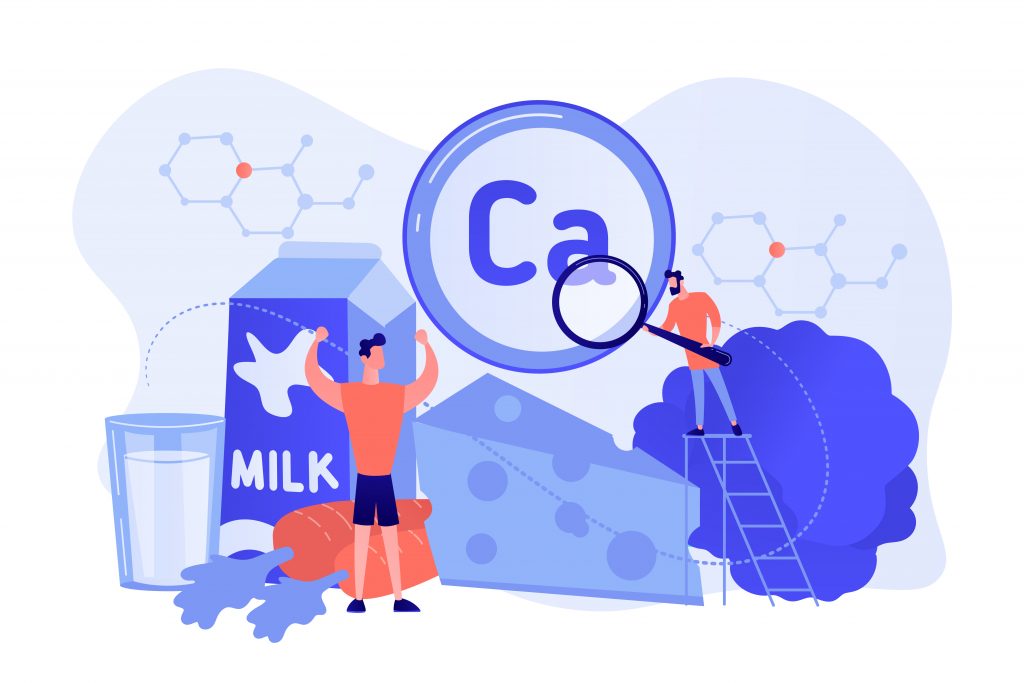 A vector image illustrating the importance of calcium-rich foods in strengthening bone health.