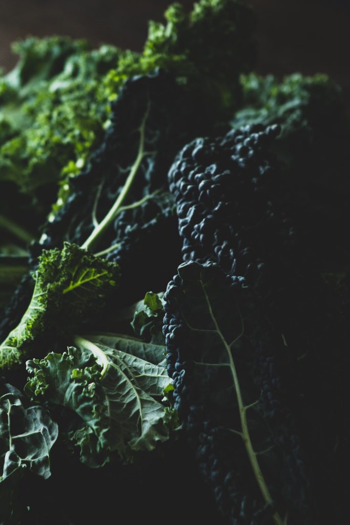 Close-up shot of kale, a rich source of compounds that may help decrease blood sugar levels.