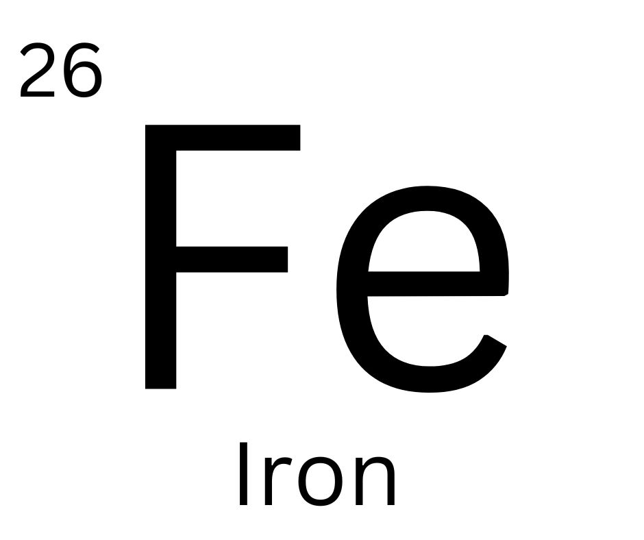 Symbol for iron, representing its role in healthy brain development, cell production, and hormone function.