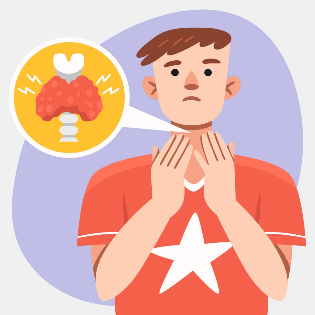 Vector image of a worried man with a thought bubble showing a brain and heart, indicating concern for brain health.