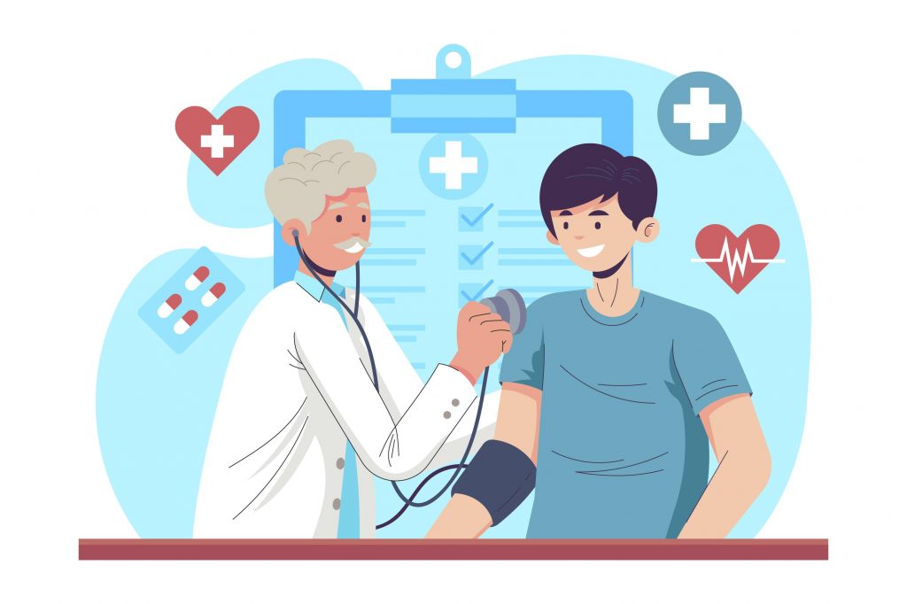 Vector image of a doctor and patient, emphasizing the importance of having a preventive health checkup.