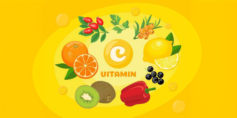 Vector image of vitamin C enriched foods.
