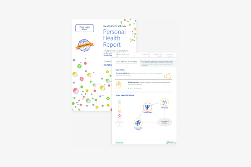 HealthVu First Look smart report provides an initial overview of a patient’s key health indicators and summary insights.