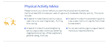 A smart report displaying personalized exercise recommendations for the patient.