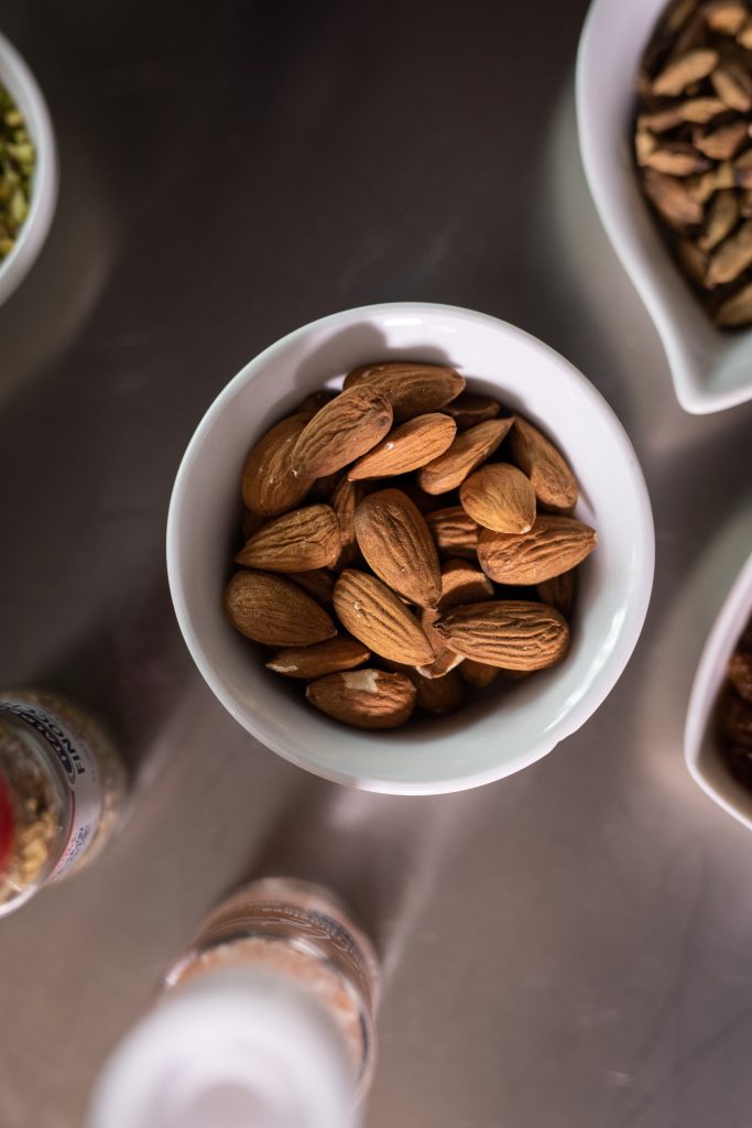 A bowl of almonds, the richest source of calcium