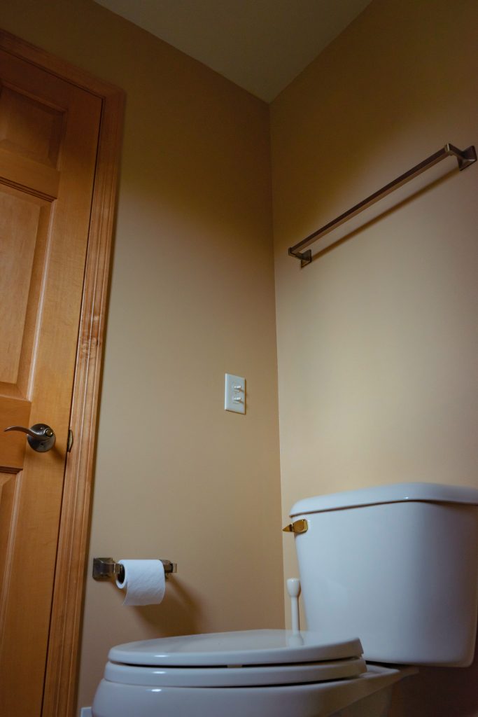 A picture of a washroom, subtly indicating how chronic stress can impact the bacteria in your digestive system.