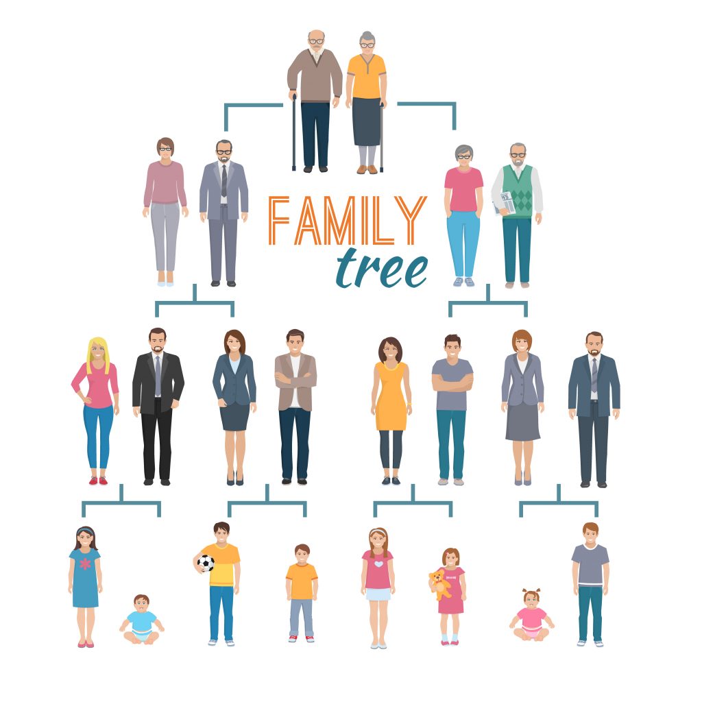 An illustration of a 'Family Tree' with four layers, each representing a generation.