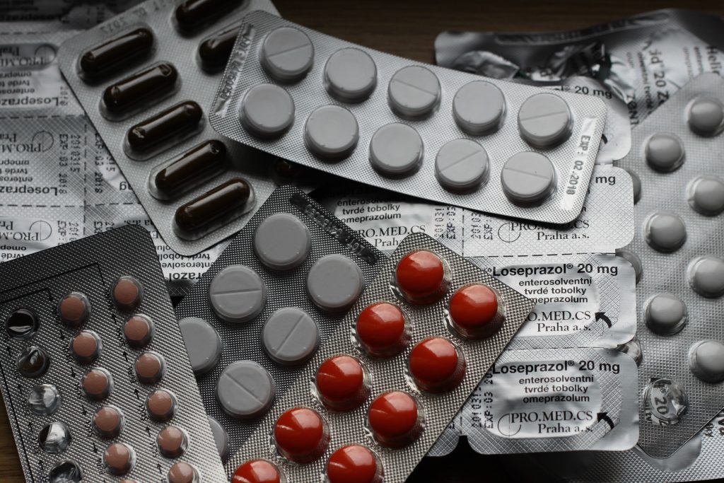 A close-up shot of assorted medicine, which may cause allergic reactions